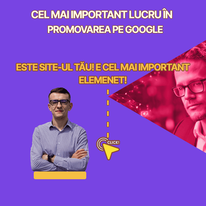 Un barbat cu camasa si ochelari iti explica care e cel mai important lucru in promovare Google. Site-ul este cel mai important lucru in promovare Google. 